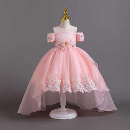 Luxus Perlen Kleider Für Kinder Spitze Schleppende Hochzeit Prinzessin Kleid Für Mädchen Geburtstag Prom Gala Leistung Lange Ballkleid.