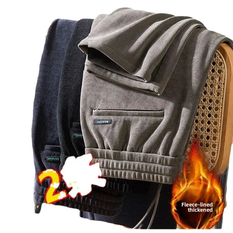 Herren-Freizeithose, verdickt, gerades Bein, warm, Herbst-Winter-Oberbekleidung, modisch, vielseitig, lockere Passform, sportlicher Stil.