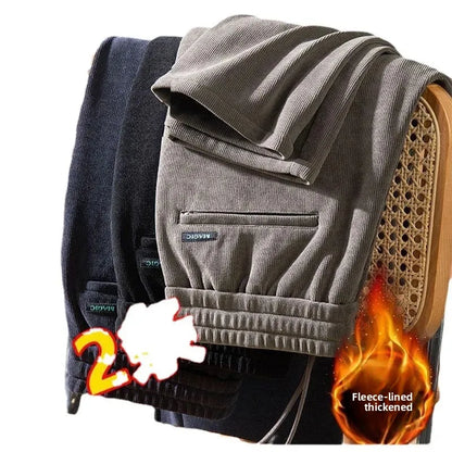 Herren-Freizeithose, verdickt, gerades Bein, warm, Herbst-Winter-Oberbekleidung, modisch, vielseitig, lockere Passform, sportlicher Stil.
