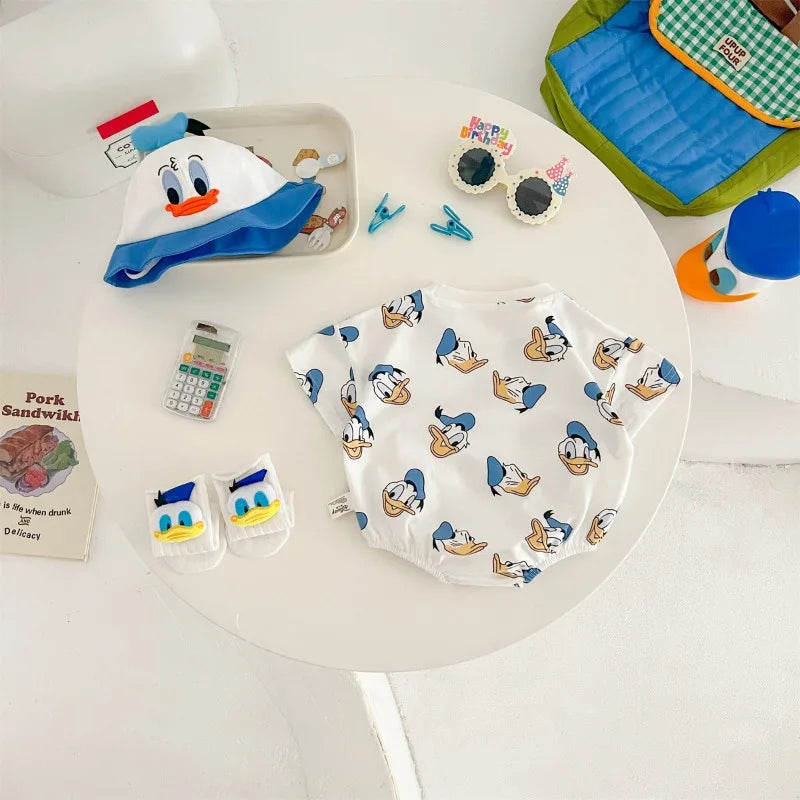 Donald Duck Bodys Einteiler Babykleidung 0-2 Jahre alt Cartoon-Stil Loose Wrap Ass Krabbelanzug K594-1.