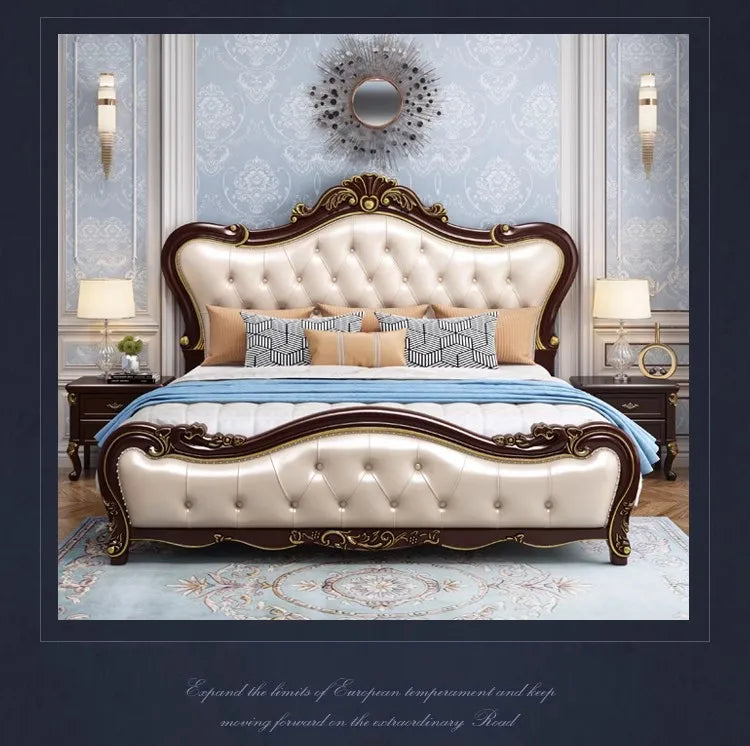 Europäisches Luxus-Doppelbett, modernes weißes King-Size-Doppelbett mit ästhetischem Rahmen, hochwertiges, schlafendes, beleuchtetes Deux-Tischmöbel für Schlafzimmer