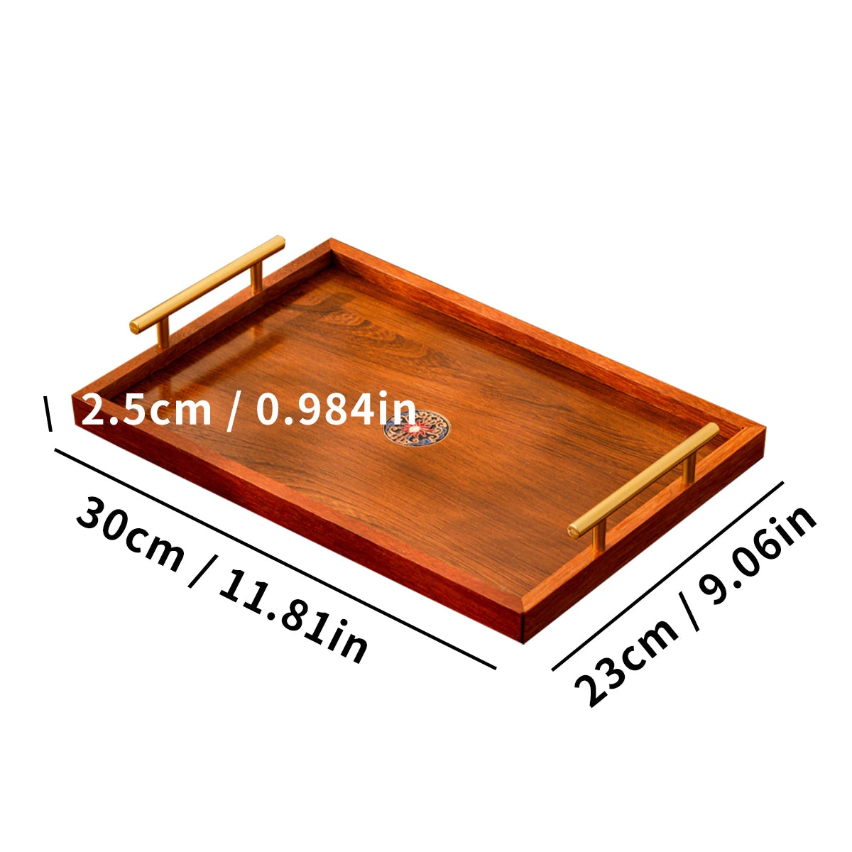 Luxury Wooden Food Tray with Gold Handles (S/M/L) - Coffee Table & Kitchen Decor for Breakfast, Dinner & Bedroom Use.