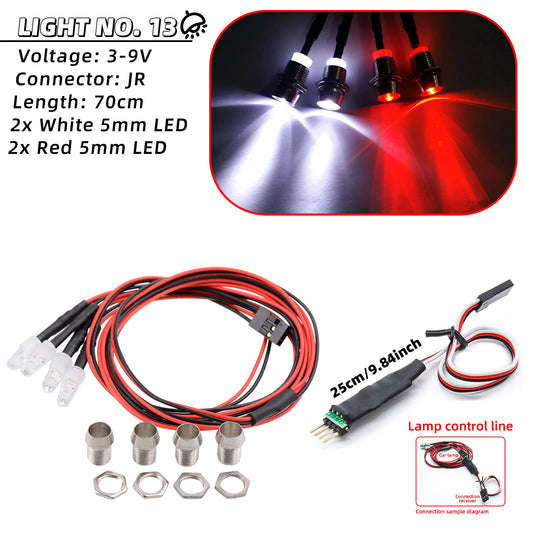 3/5mm RC Car Lamp Kit Universal LED Color Decorative Light Switch for 1/8 1/10 1/12 1/24 Axial SCX10 Trx4 Tamiya Crawler Truck.