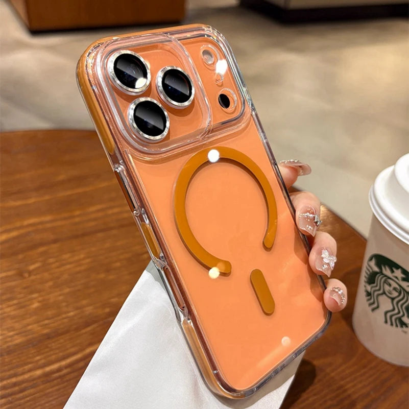 Glass Camera Protector Case for iPhone 17 13 14 15 16 Pro Max 16 Plus Magsafe Case Anti-knock Shockproof Clear 17Air 17Pro Cover.