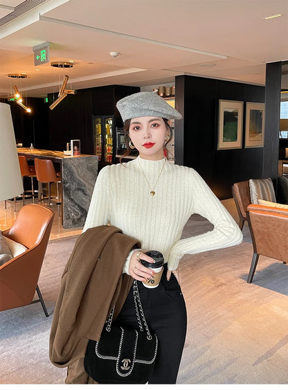 2025 gestrickte Pullover Dicke Warme Rollkragenpullover Frauen Tops Gefüttert Pullover Herbst Winter Streetwear Jersey Strickwaren Jumper.