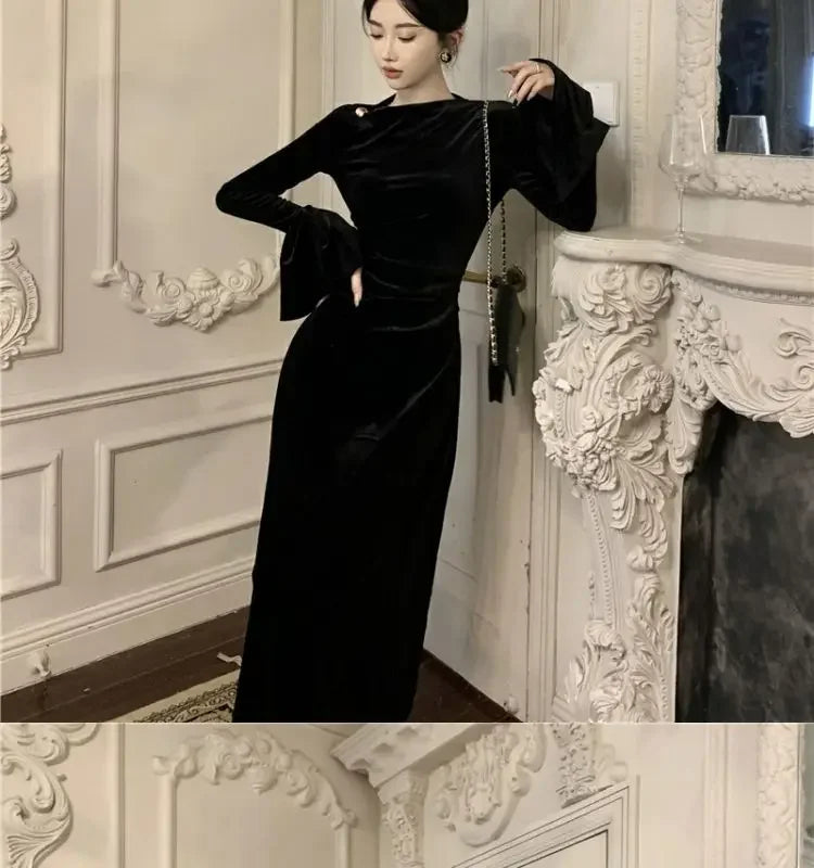 Internet Celebrity High-End-Samtkleid Leichtes, temperamentvolles, hoch tailliertes, schlankes, burgunderrotes Fischschwanzkleid.