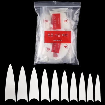 500/600pcs Long Pointed Fake Nail Tips Stiletto Half Cover French Acrylic UV Gel False Nail Extension Press On Nails Manic Tool.