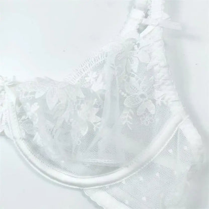 French Sexy Bra & Brief Set Lingerie Ultra-Thin See-Through Sexy Floral Lace Underwire Set Large Breasts Show Small Anti-Sag Bra