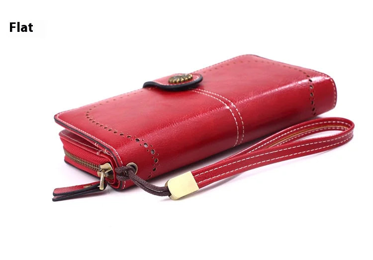 Fashionable new hollow out coin purse for women's oily leather phone bag, long zipper handbag,coin bag Triple fold ladies wallet.
