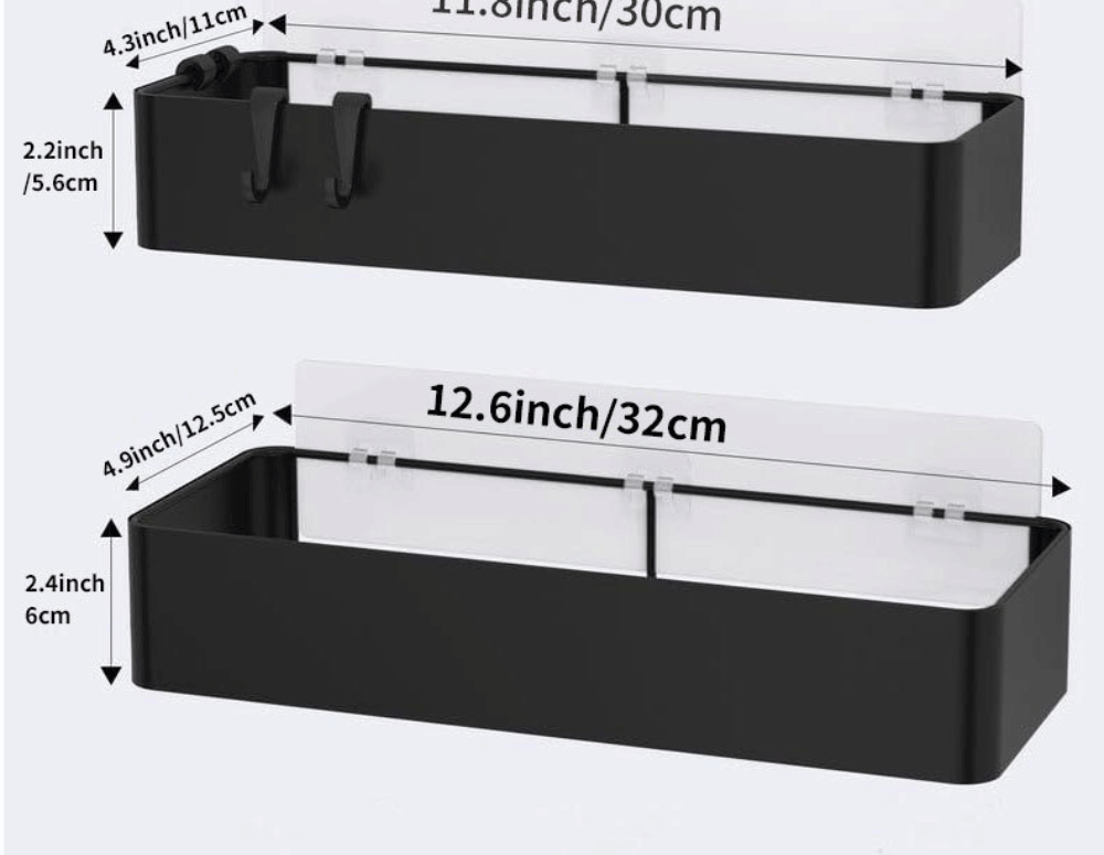 2 Packungen schwarzes Duschregal zur Wandmontage, Badezimmer-Organizer, Regal mit Haken, Küchendekoration, Regale an der Wand
