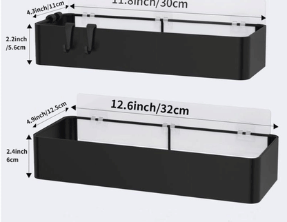 2 Packungen schwarzes Duschregal zur Wandmontage, Badezimmer-Organizer, Regal mit Haken, Küchendekoration, Regale an der Wand