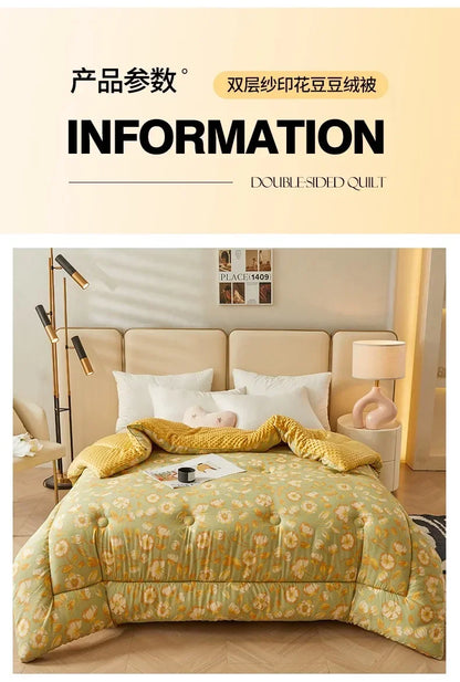 Home Textiles Comforter Stitch Printed Velvet Quilt Comforter Throw Blankets for Beds Winter Thicken Warm Quilt Core Bedding 이불