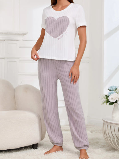 Damen-Pyjama-Set im neuen Stil, Herzmuster, kurzärmeliges Hemd, Hose, zweiteilig, einfach und schön, lässige Heimkleidung.