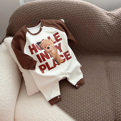 Ins 2024 Frühling Herbst Baby Jungen Bodysuit Baumwolle gestreiften Cartoon gedruckt Langarm Kleinkind Jungen Stram pler Neugeborene Jungen Outfits