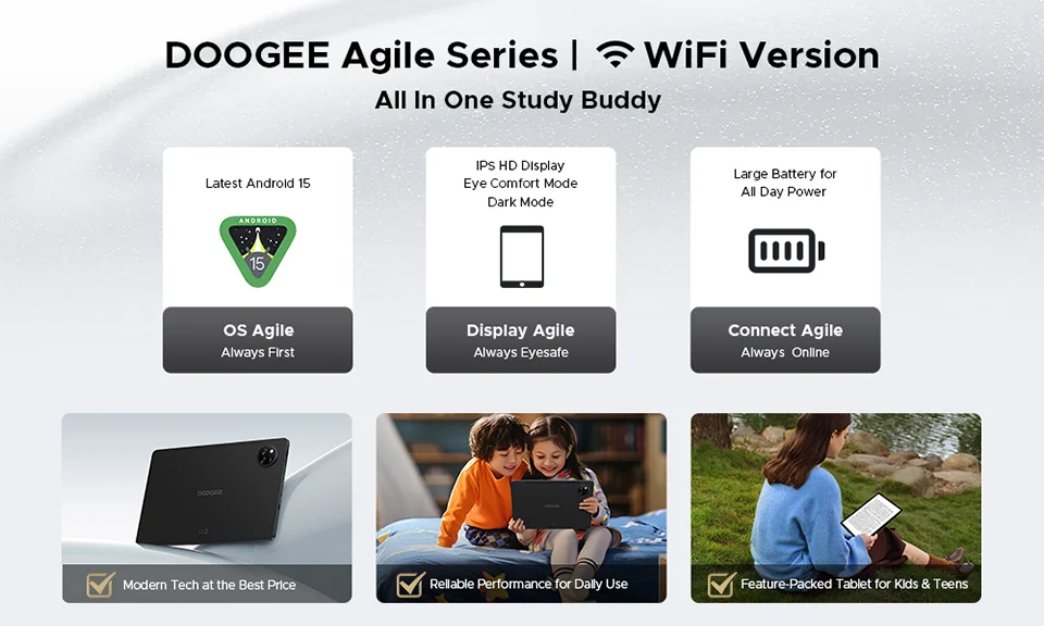 DOOGEE Tab A9+ 2 IN 1 Smart Tablet 11'' Screen Android 15 20GB RAM(4+16) 64GB ROM 8580mAh Battery Dual Speakers Widevine L1.