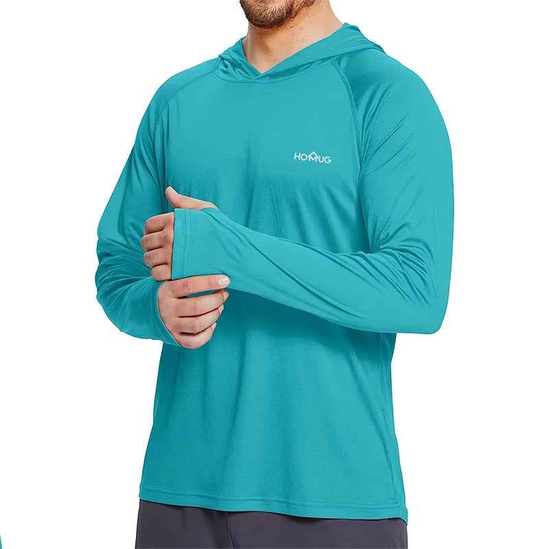 Men's UPF 50+ Sun Protection Hoodie T-Shirts Long Sleeve SPF/UV Quick Dry Lightweight Fishing Workout Thumbhole T-Shirt Male.