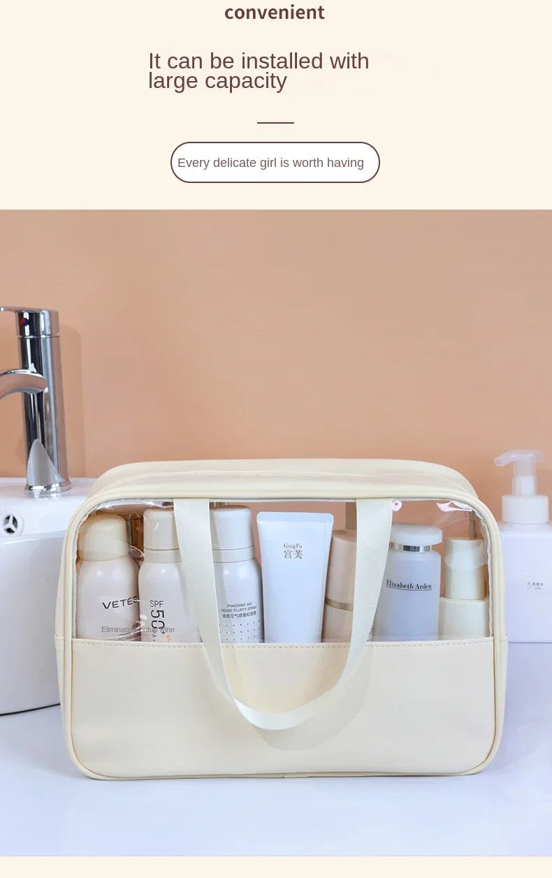 Waterproof Cosmetic Bag Portable Portable Cosmetic Storage Bag Large Capacity Pu Transparent Wash Bag Travel Storage Bag.
