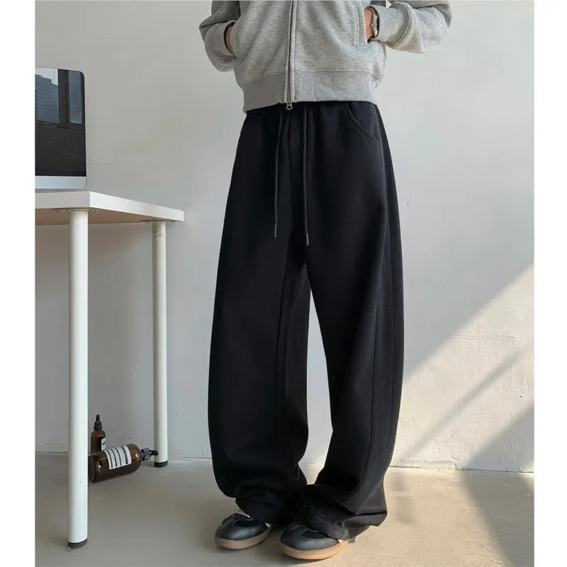 New Men's Casual Pants Side Striped Wide Leg Outdoor sports pants Straight Sweatpants Neutral High-quality Long Baggy Trousers.