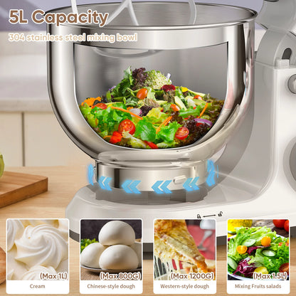 5L Kitchen Stand Mixer, 1200W 11-Speeds DC Motor, Digital OLED Screen, Electric Food Mixer with Dough Hook, Whisk.