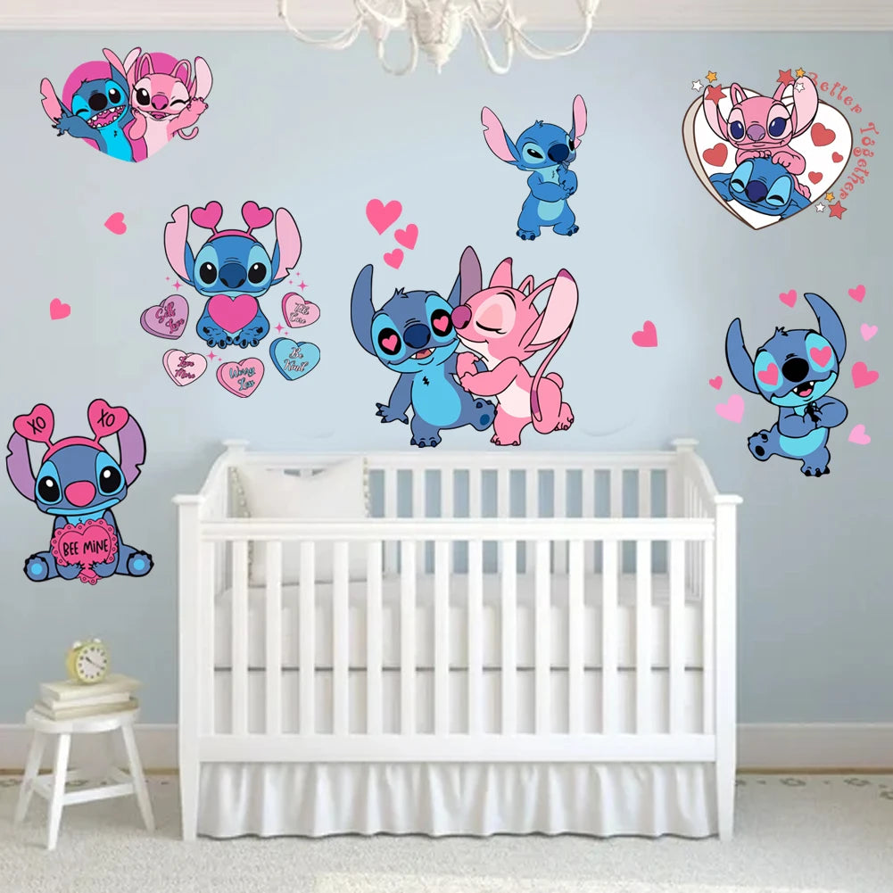 Cartoon Lilo & Stitch Rainbow Wall Stickers For Kid's Room Kindergarten Living Room Bedroom Wall Decoration Animated Poster.