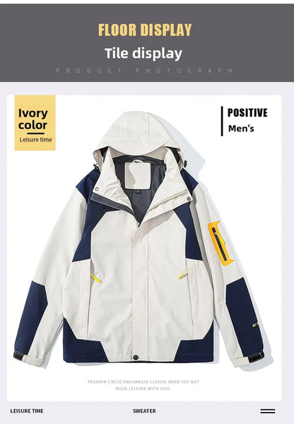 Men's Single-layer Hiking Jacket Patchwork Hooded Hiking Coat Men Color Block Windbreaker Jackets Outdoor Mountaineering Coats.