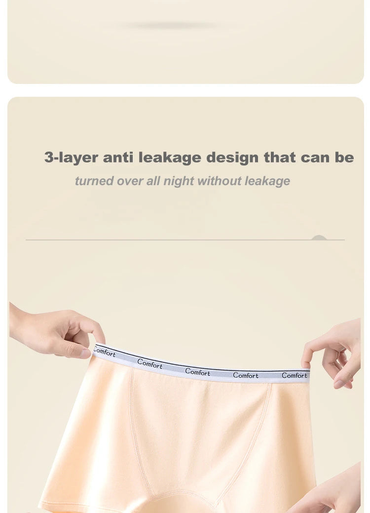3pcs Cotton Women's Menstrual Panties Physiological Pants Leak Proof Underwear Ladies Period Panty High Waist Safety Briefs.