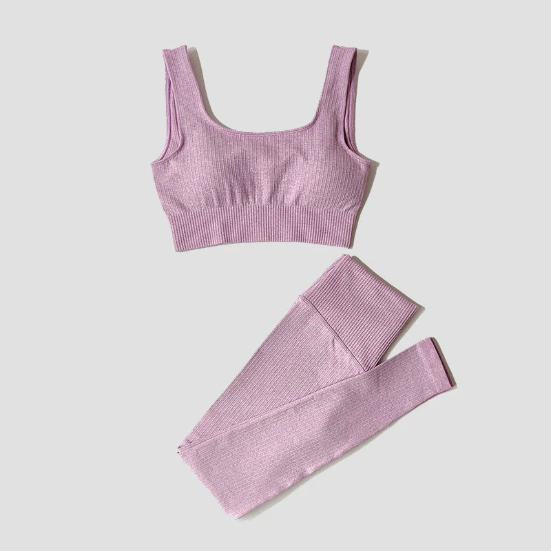 Women's Sportswear Yoga Set Workout Clothes Athletic Wear Sports Gym Legging Seamless Fitness Bra Crop Top Long Sleeve Yoga Suit