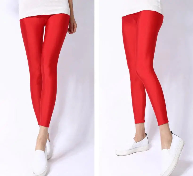 New Spring Solid Candy Neon Leggings for Women High Stretched Female Legging Pants Girl Clothing Leggins Plug Size.