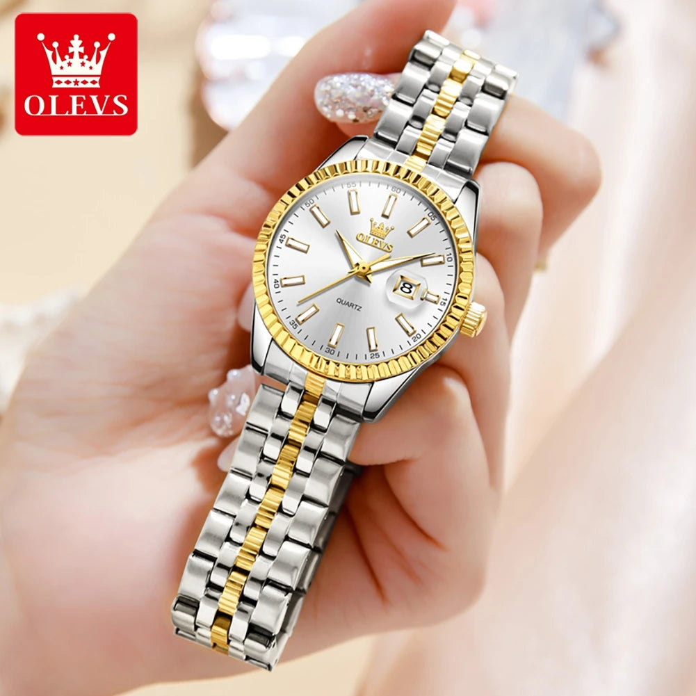 OLEVS 5593 Woman Watch Stainless Steel Waterproof Auto Date Elegant Ladies Wristwatch Luxury Original Quartz Watch for Women New.