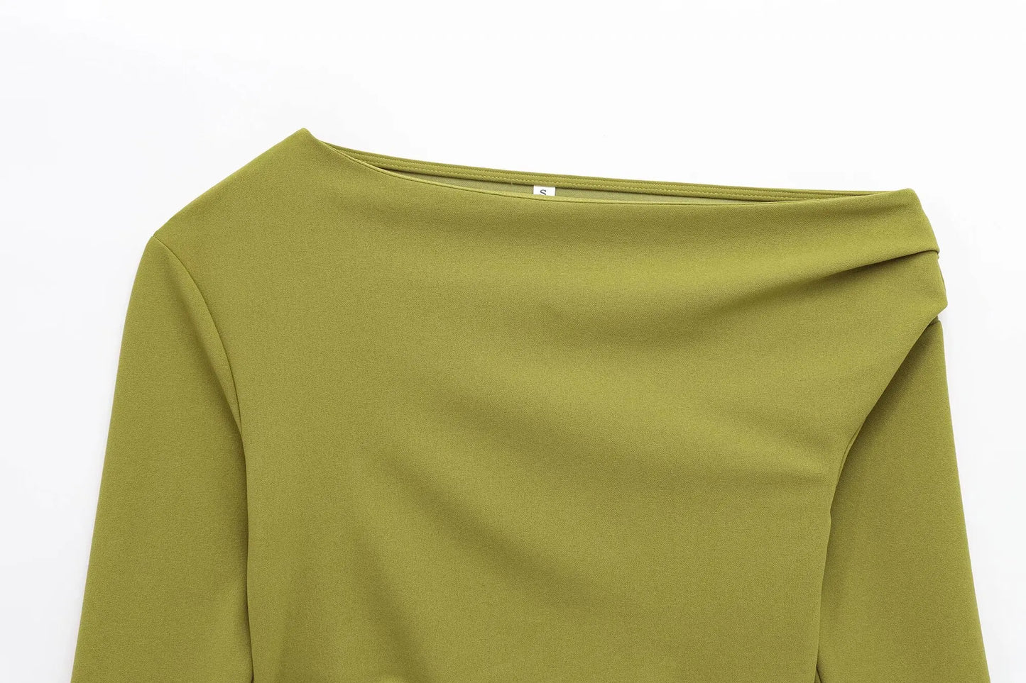 HH Spring Woman Fashion Pleated Decoration Casual Slim Elasticity Top Women Solid 5-Color Asymmetrical Slant Collar Tops.