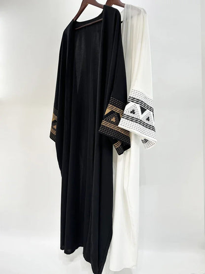 White Black Open Batwing Kimono Abaya Dubai  Islam Muslim Dress For Women Kebaya Kaftan Robe Musulmane Caftan Marocain Femme.