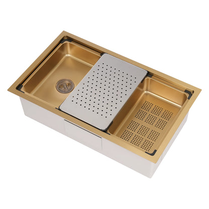 Gold 30 × 18 × 9 Inch 304 Stainless Steel Sink Undercarriage Kitchen Sink Stainless Steel Sink For Restaurants Dessert Shops Etc