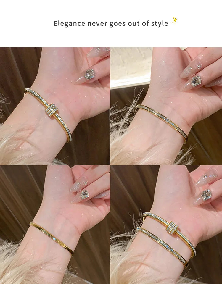 Titanium Steel Gold Silver Color Bangles for Women Girls Trend Waterproof Jewelry Luxury Sparkling Zircon Bracelet Bangle.