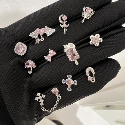 1PCS Cute Pink Zircon 316L Stainless Steel Ear Bone Nail New Fashion Y2K Punk Small Earring for Women Cochlea Jewelry Party Gift.