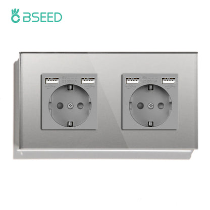 Bseed EU-Standard 1/2/3 Gang Licht-Touch-Schalter Home Wandschalter Graues Glas Sensorschalter Typ-C USB-Stromladebuchsen.