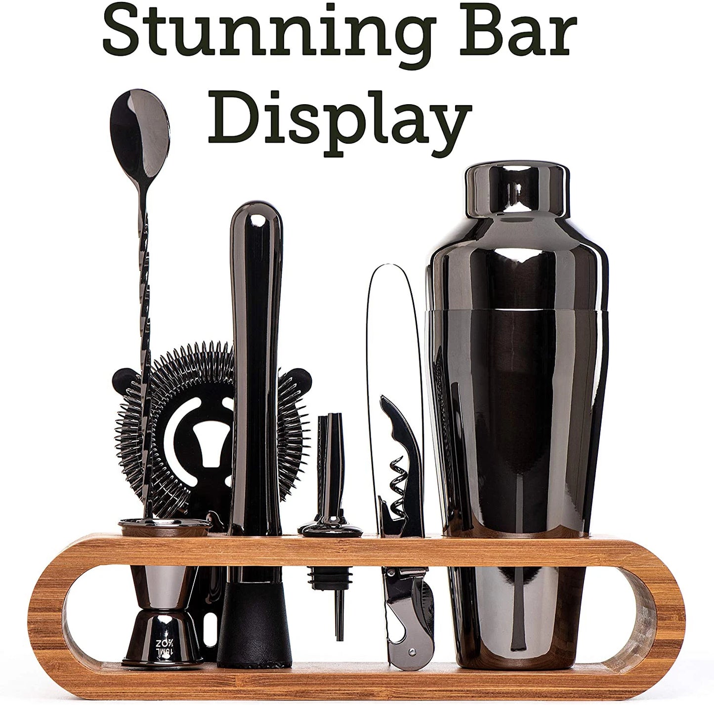 Cocktail Bar set Mixology Bartender Kit: 10-Piece Bar Tool Set with Stylish Bamboo Stand.