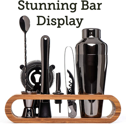 Cocktail Bar set Mixology Bartender Kit: 10-Piece Bar Tool Set with Stylish Bamboo Stand.