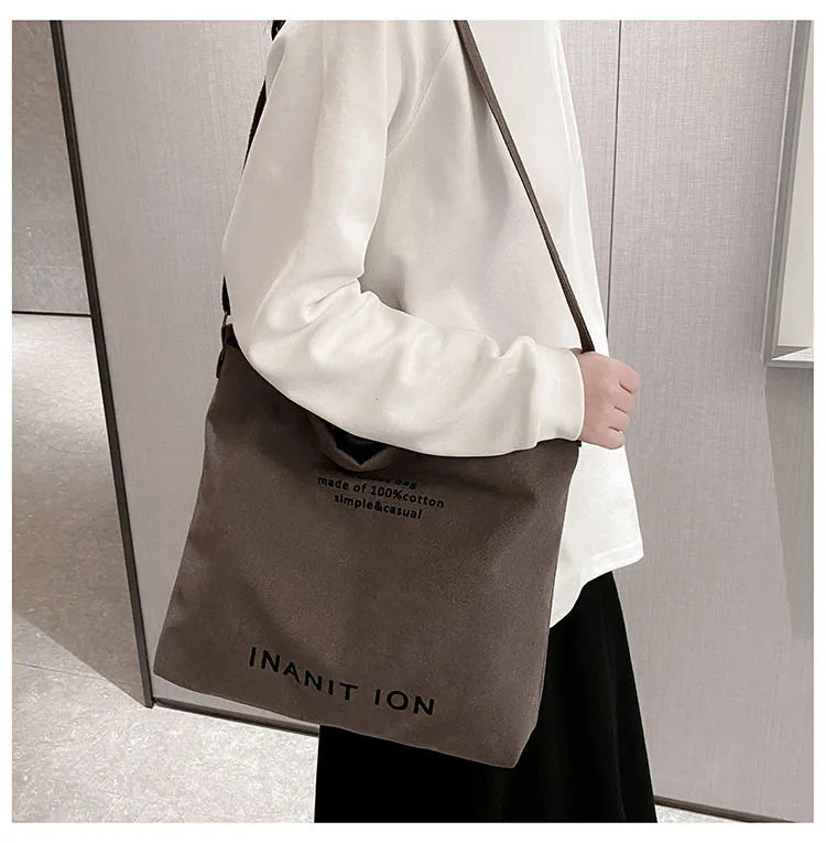 Japanese Canvas Men's and Women's Simple Cross-body Bag Wash Canvas Thick Handbag Large Capacity Arts Students Package Satchel