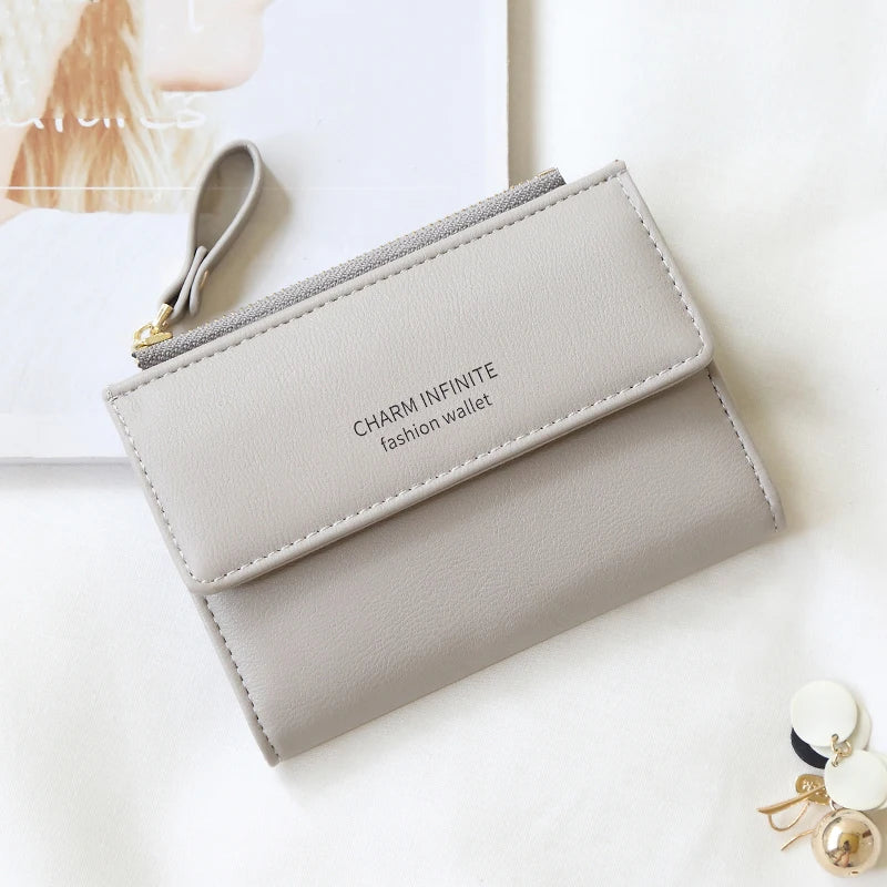 RFID Anti-Theft Short Card Bag for Women, Brush, PU, Solid Color, Zipper Buckle, Multi-functional Fashion, Small Purse.