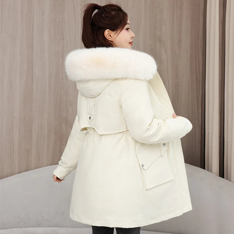 Winter dame Winter Stepp Mantel Abnehmbare Futter Pelz Kragen Gürtel Parka Jacke Für Frauen Verdickt Thermische frauen Mantel.