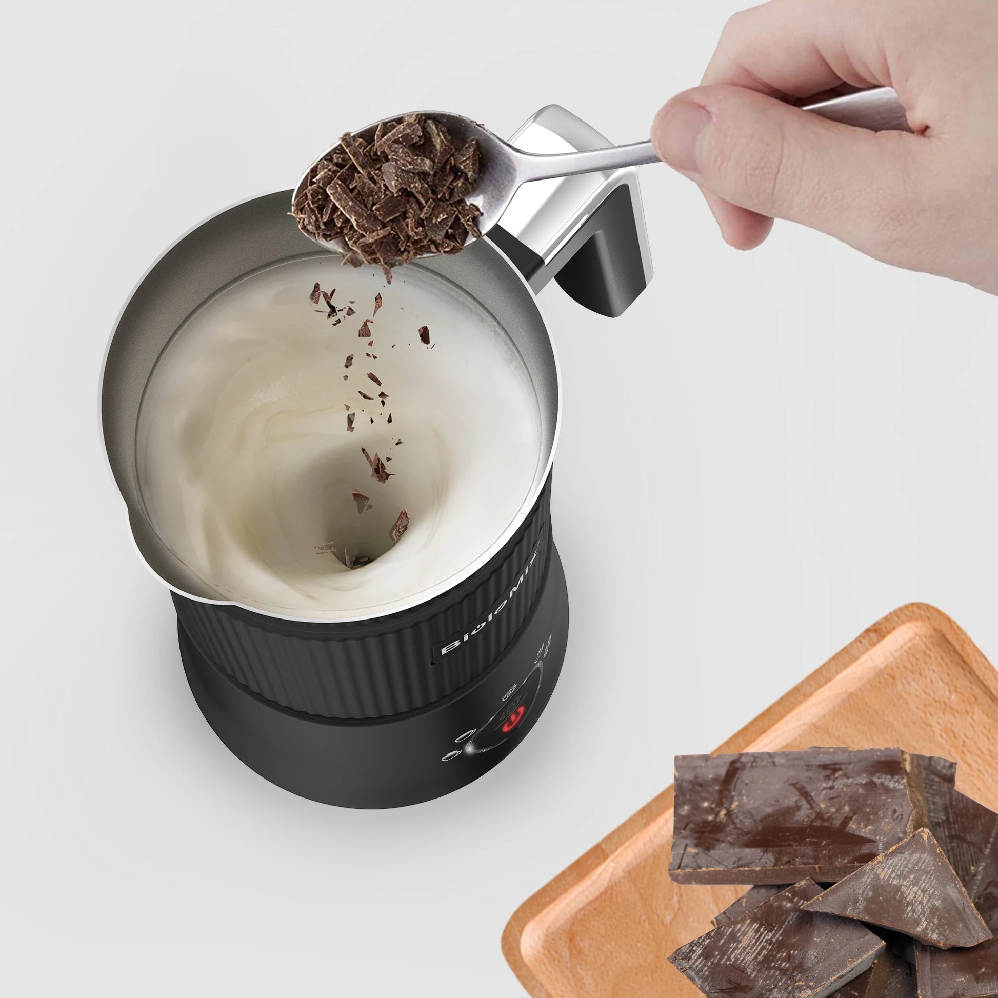 BioloMix Detachable Milk Frother and Steamer,5-in-1 Automatic Hot/Cold Foam and Hot Chocolate Maker,Dishwasher Safe.