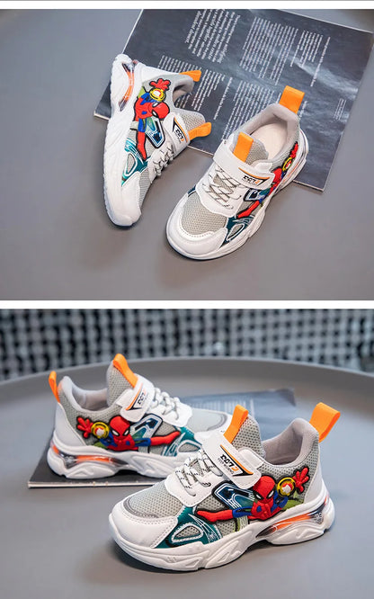 Disney Children's Casual Shoes Sneakers Boys' Cartoon Children's Mesh Breathable Sport Running Gray Black Shoes Size 21-38.