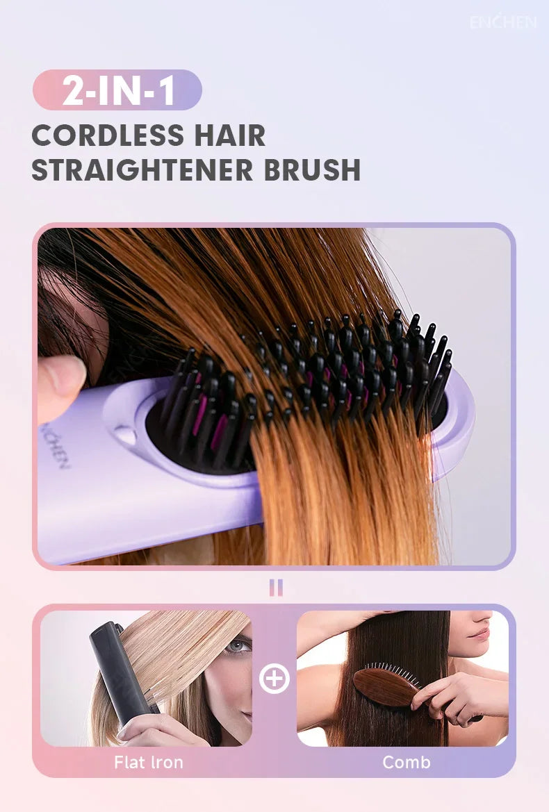 ENCHEN 2in1 Hair Straightener Brush Professional Electric Hair Stuff 200 Million Negative Ions Electric Brushes Hair Tools H100.