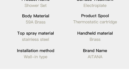 Deckenmontiertes thermostatisches LED-Digitalanzeige-Duschsystem. Eingebetteter Badmischer aus Messing im Wasserfallstil für heißes und kaltes Wasser