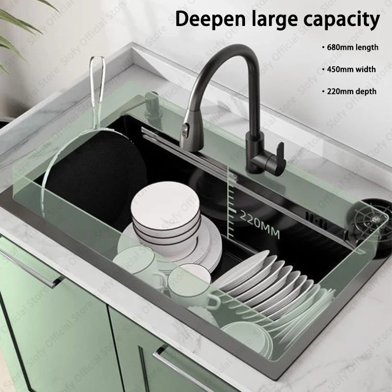 Multifunctional Kitchen Sink Large Capacity Single Bowl Stainless Steel Sink Vegetable Workstation With Faucet Drain Accessories