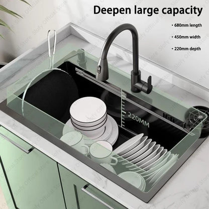 Multifunctional Kitchen Sink Large Capacity Single Bowl Stainless Steel Sink Vegetable Workstation With Faucet Drain Accessories