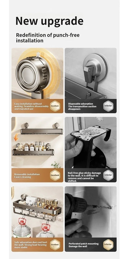 Kein Bohren, Saugnapf, selbstklebendes Badezimmerregal, Badezimmerregal, Toilette, Aluminium-Hängeregal, Badezimmer-Organizer, zum Aufhängen an der Wand