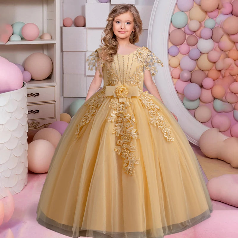 Prinzessin Mädchen Kommunion Geburtstags feier Tanz Leistung Pailletten schwarz Kleid Mädchen Hochzeit Brautjungfer Party Langarm Kleid