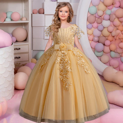 Prinzessin Mädchen Kommunion Geburtstags feier Tanz Leistung Pailletten schwarz Kleid Mädchen Hochzeit Brautjungfer Party Langarm Kleid