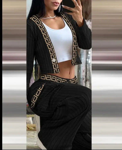 Women's Casual Two Piece Sets Spring Autumn Fashion Cardigan Long Sleeve Short Top Big Pocket Cargo Pants Sets 2024 Outifits